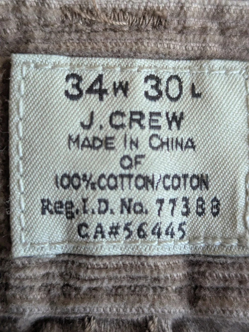 J. Crew Men's Light Brown Corduroy Pants